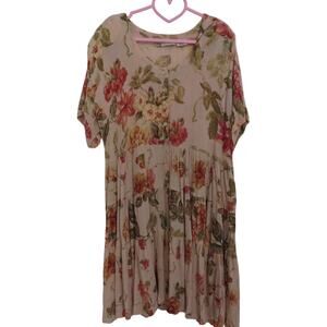 Starina Womens Sz M Dusty Rose Red Floral Crinkle Midi Dress Boho Cottagecore